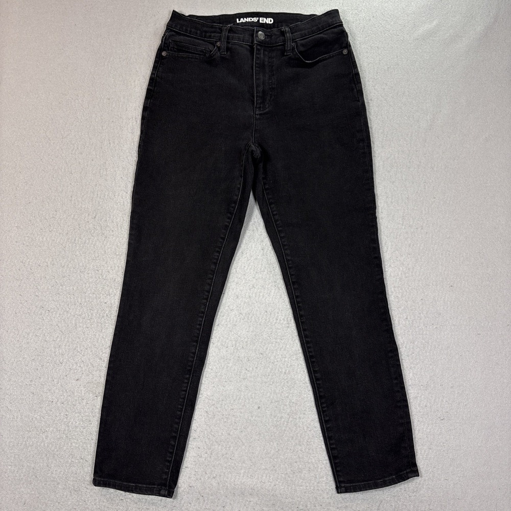 Lands' End High Rise Tapered Ankle Jean Pants Women's Size 8 Black Stretch